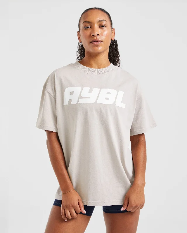 Justine Oversized T Shirt - Washed Taupe Print Jacquard Patchwork
