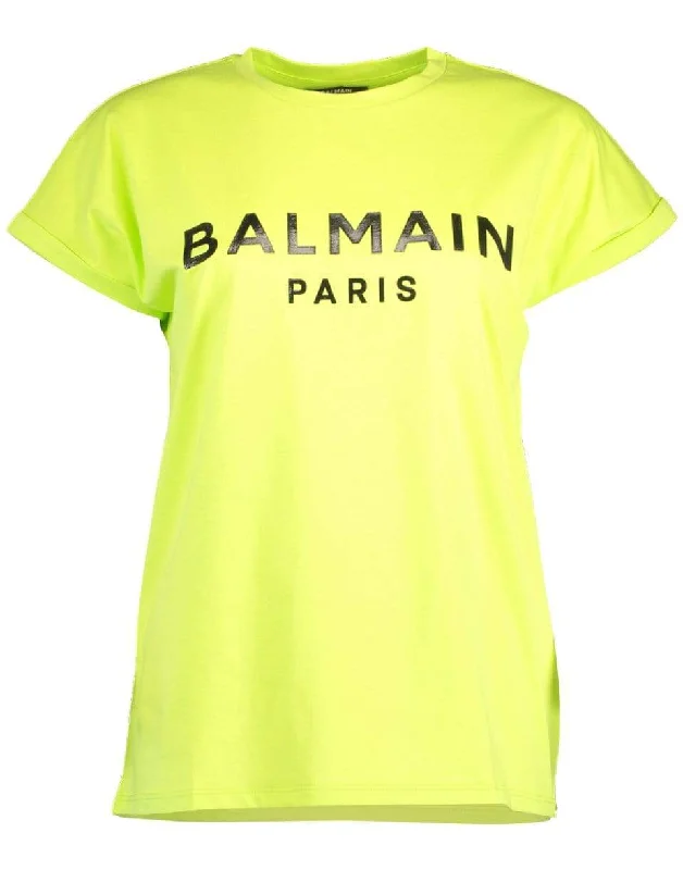 Neon Balmain Logo T-Shirt Spandex Blend Rayon Blend Denim Blend