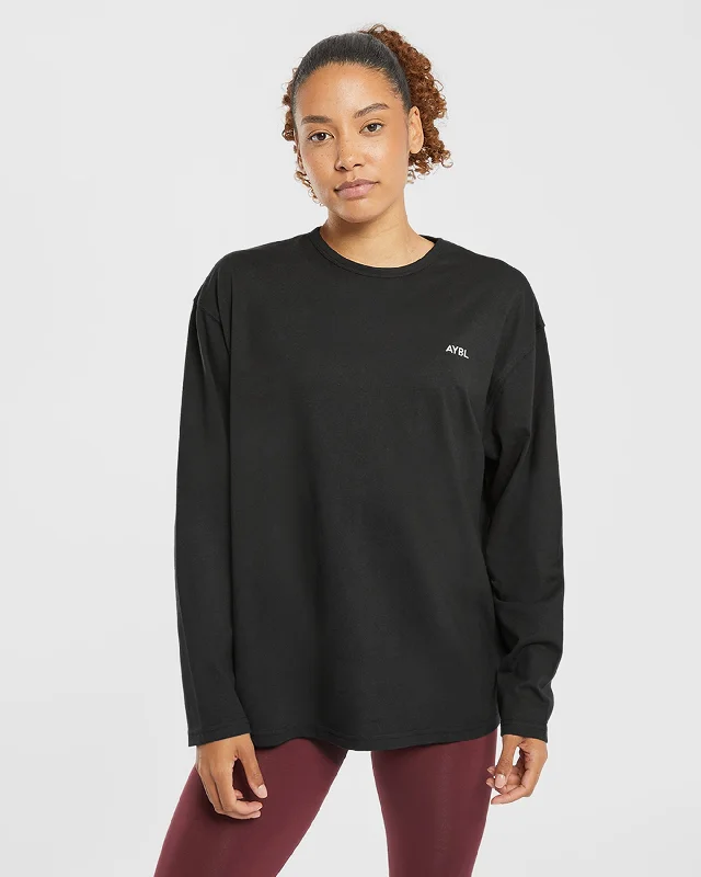 Essential Oversized Long Sleeve T Shirt - Black Ribbed T-Shirt High Neck Heavyweight