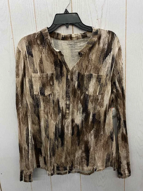 Relativity Brown Womens Size XL Shirt Lace Blend Ribbed Blend Corduroy Blend