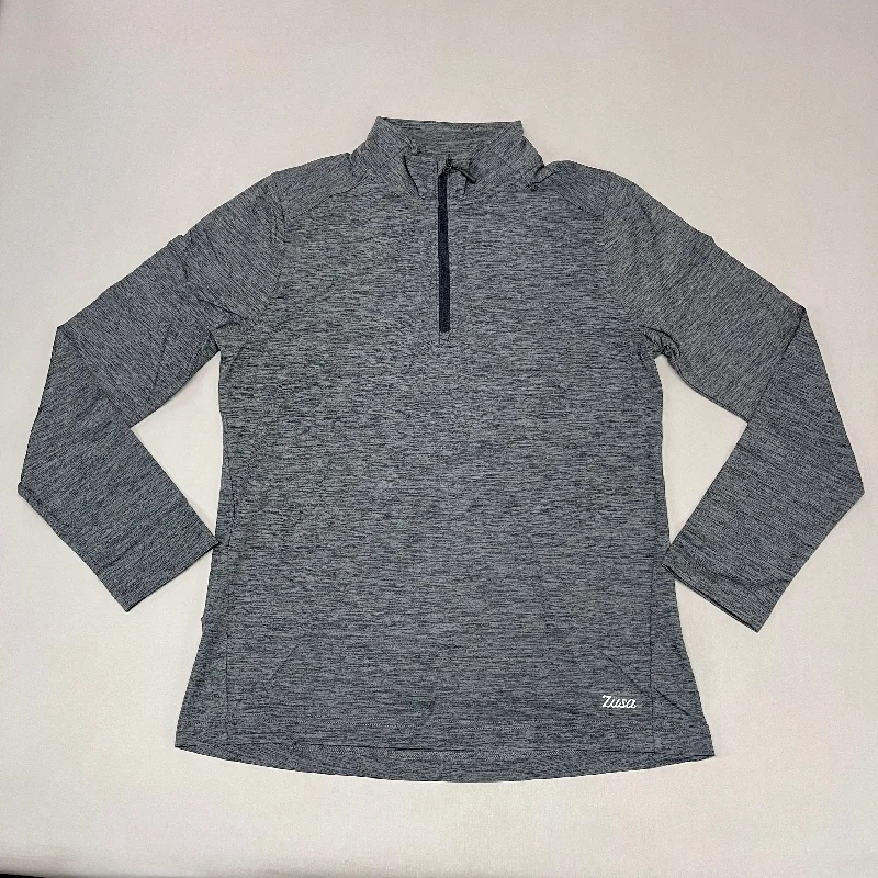 ZUSA Pull Over Shirt Long Sleeve Brisk Quarter Zip Women's Sz M Black Heather (New) Fitted T-Shirt Seamless Stretchy