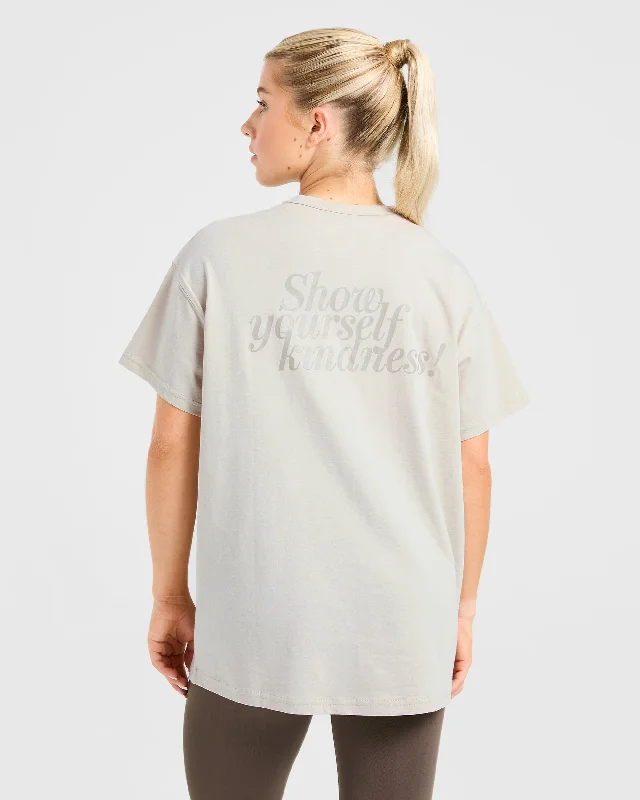 Show Yourself Kindness Oversized T Shirt - Sand Mesh Blend Leather Blend Suede Blend Show Yourself Kindness Oversized T Shirt - Sand Mesh Blend Leather Blend Suede Blend