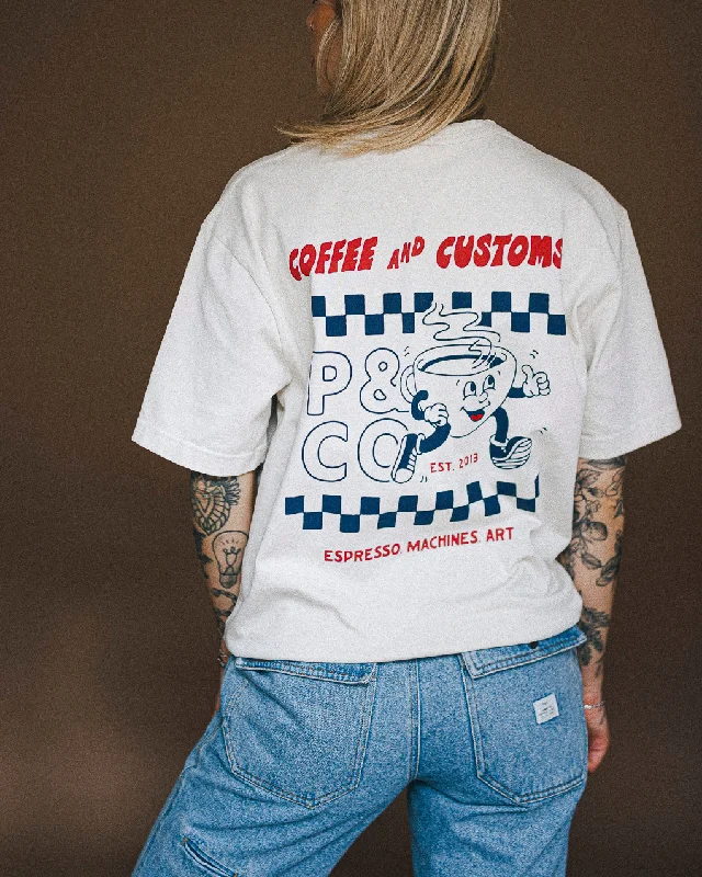 Coffee & Customs Boxy T-Shirt - Bone Cotton Fabric Linen Fabric Terry Fabric