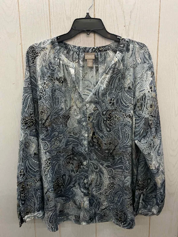 Chico's Gray Womens Size L Shirt Chenille Blend Fleece Blend Nylon Blend