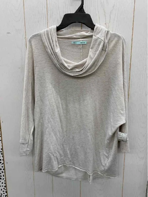 Maurices Beige Womens Size Small Shirt V-Neck T-Shirt Long Sleeve Cotton