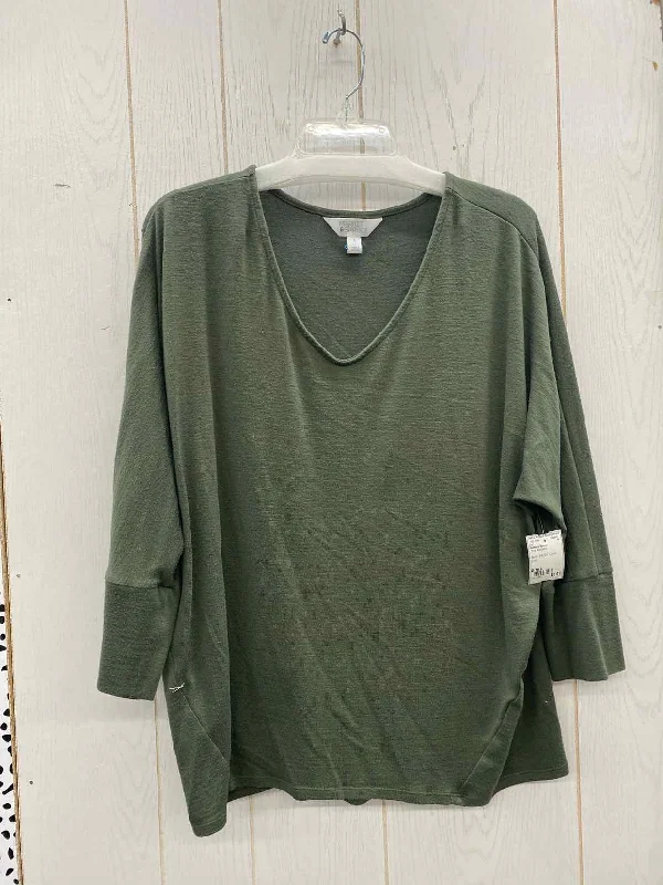 Market & Spruce Olive Womens Size L Shirt Zippered Buttoned Snapped