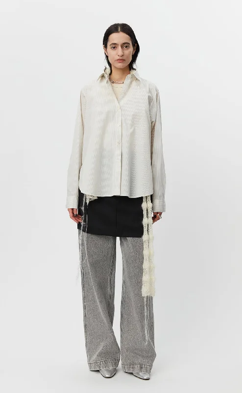 Application Shirt - White Mini Stripe Asymmetrical Pockets Print