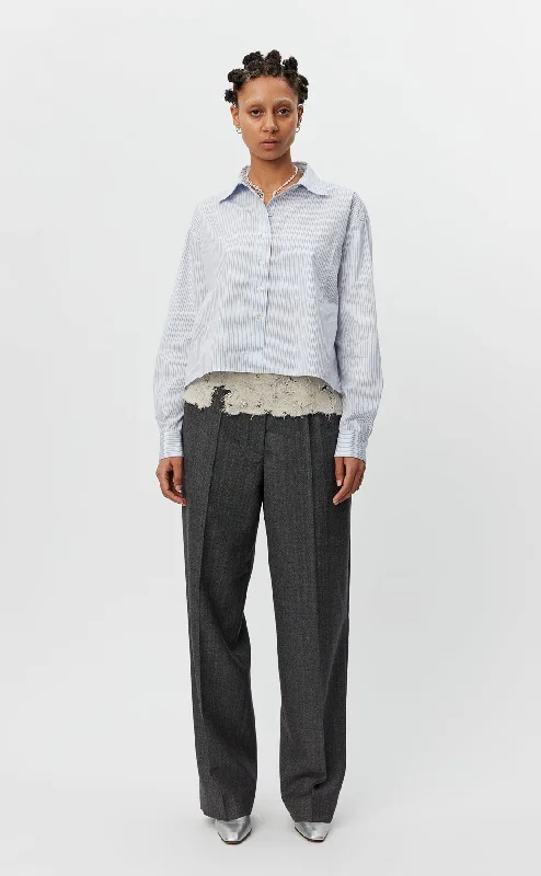 New Format Shirt - Blue Stripe Ribbed T-Shirt High Neck Heavyweight