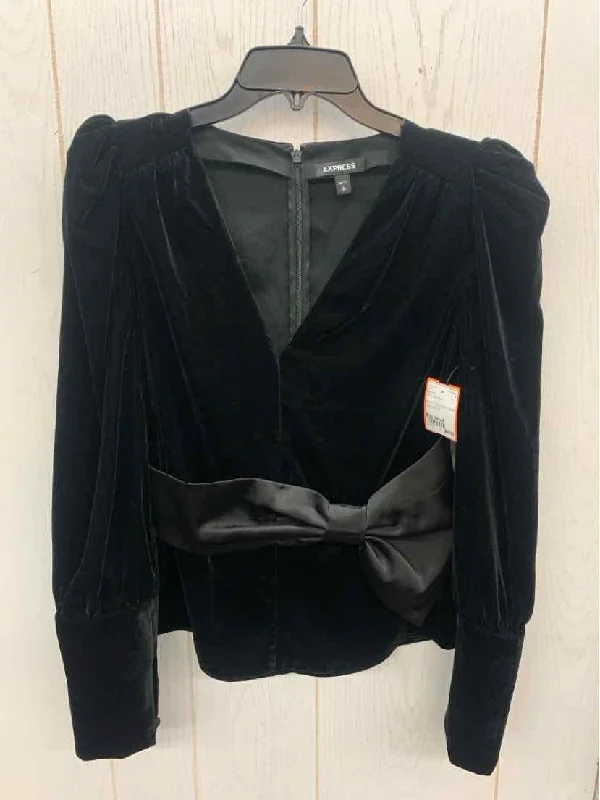 Express Black Womens Size Small Shirt Notch Collar Peter Pan Collar Cowl Neck