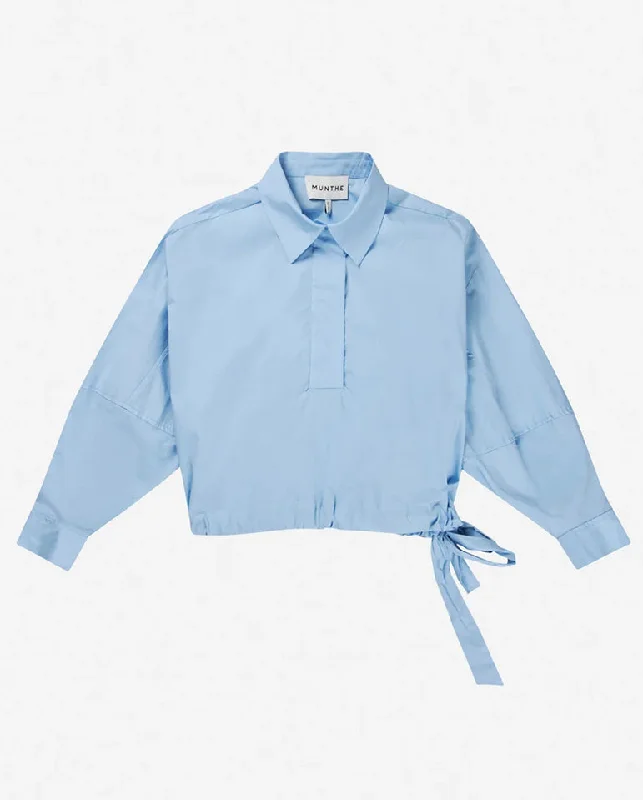 Tashumi Tie Shirt Light Blue V-Neck T-Shirt Long Sleeve Cotton