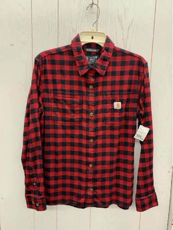 Carhartt Red Womens Size Small Shirt Asymmetrical Pockets Print