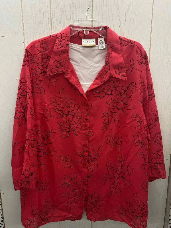 Alfred Dunner Pink Womens Size 20W Shirt Silk Blend Satin Velvet