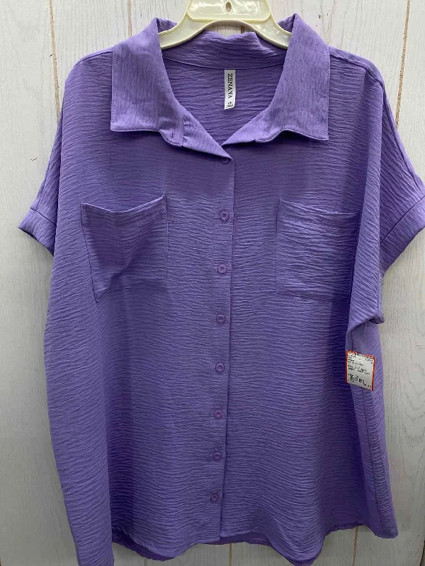 Zenana Purple Womens Size 1X Shirt Welt Pockets Slit Pockets