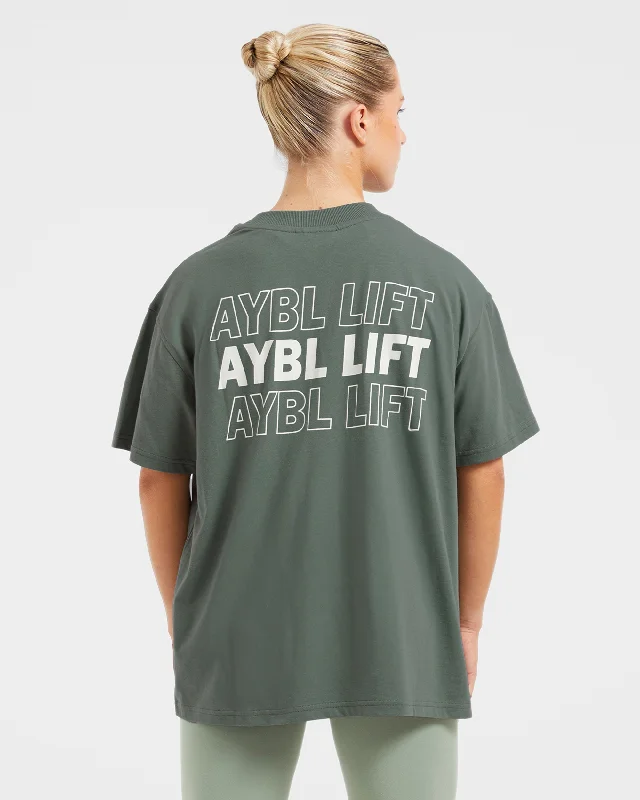 AYBL Lift Italic Oversized T Shirt - Green/Off White Houndstooth Herringbone Solid