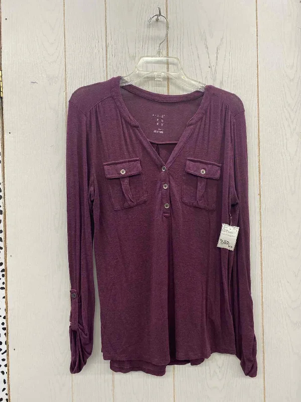 A New Day Burgundy Womens Size Small Shirt Mesh Blend Leather Blend Suede Blend
