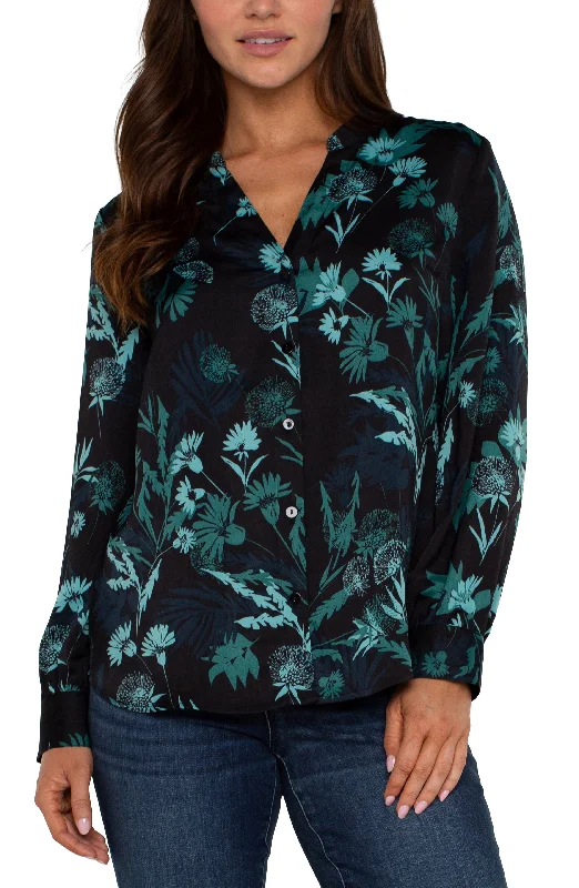 BUTTON FRONT SHIRT WITH BANDED COLLAR Front Pockets Side Pockets Patch Pockets
