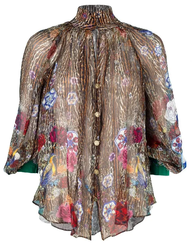 Jewel of Jupiter Raglan Button Up Shirt Cashmere Blend Cotton Blend Poly Blend