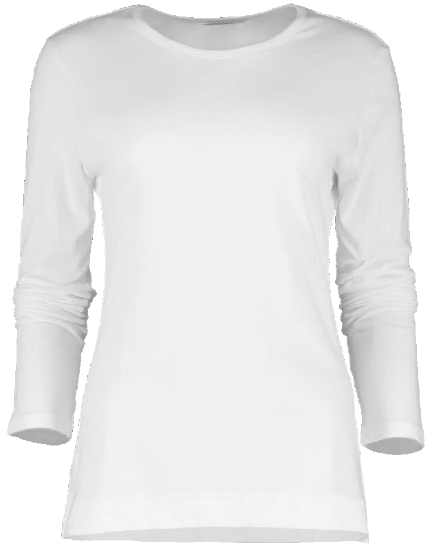 White Long Sleeve Crewneck T-Shirt Embroidered Appliqued Beaded