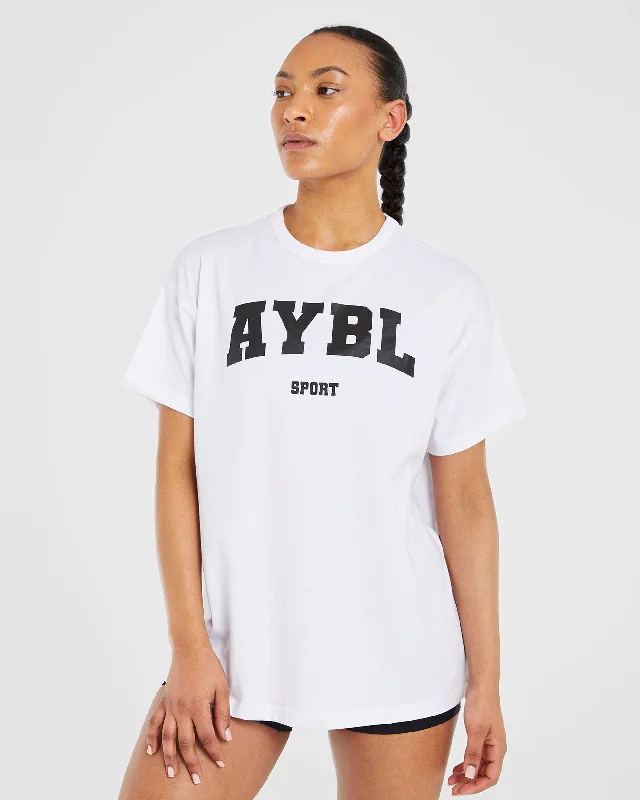 Classic Varsity Oversized T Shirt - White Zippered Front Buttoned Front Snap Front