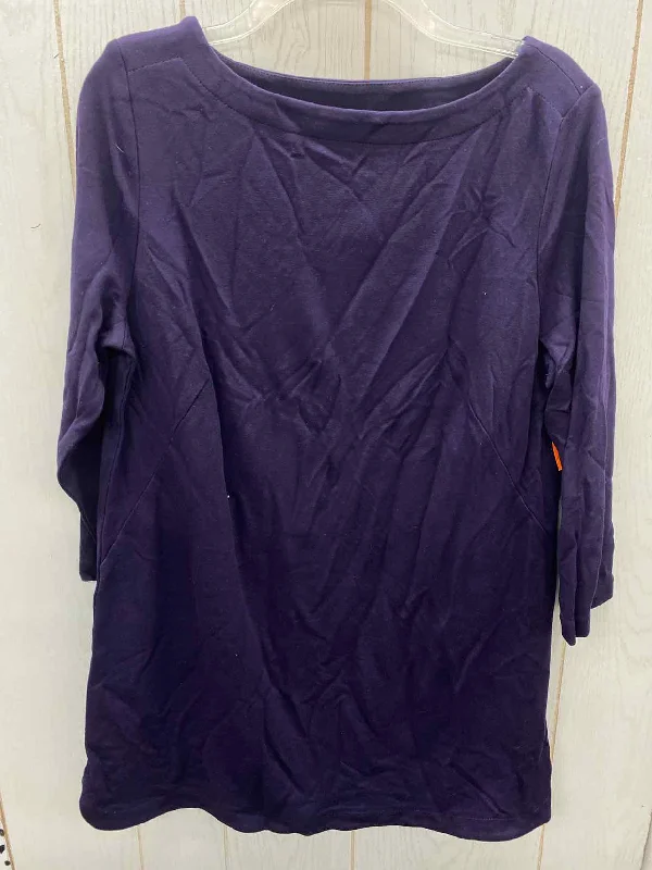 J Jill Purple Womens Size L Shirt Polka Dot Checkered Tartan