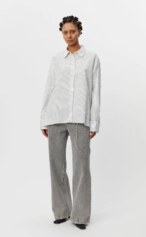 Irregular Shirt - Blue Stripe Oversized T-Shirt Spandex breathable