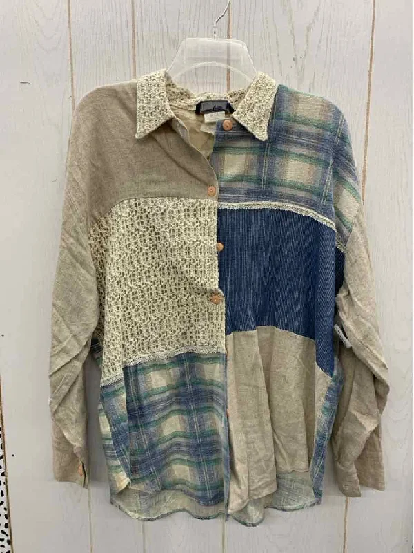 Blue Womens Size M Shirt Ribbed T-Shirt High Neck Heavyweight