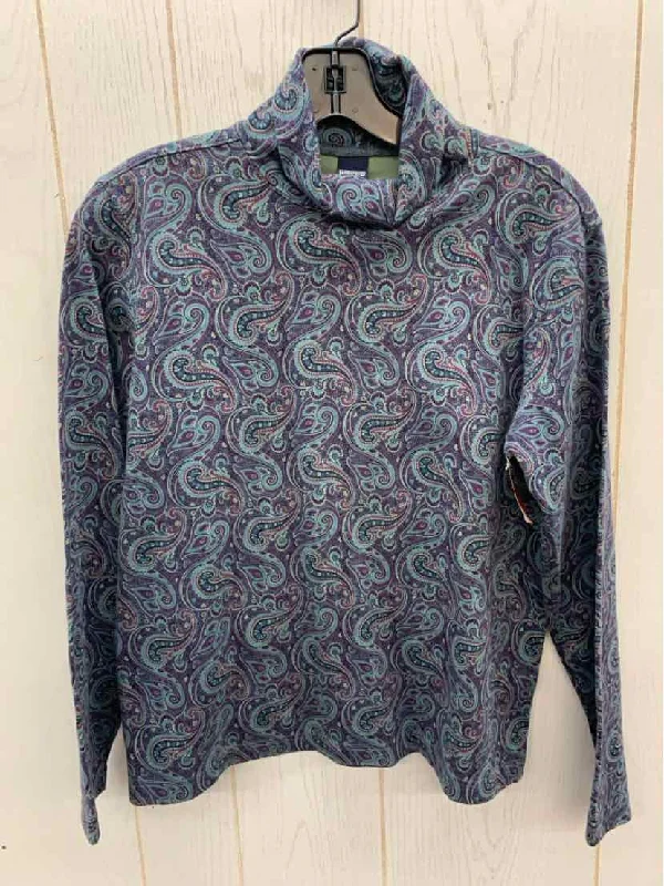 Lands End Teal Womens Size Small Shirt Lace Blend Ribbed Blend Corduroy Blend