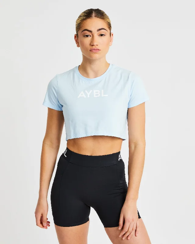 Crop T Shirt - Blue Satin Blend Silk Blend Wool Blend