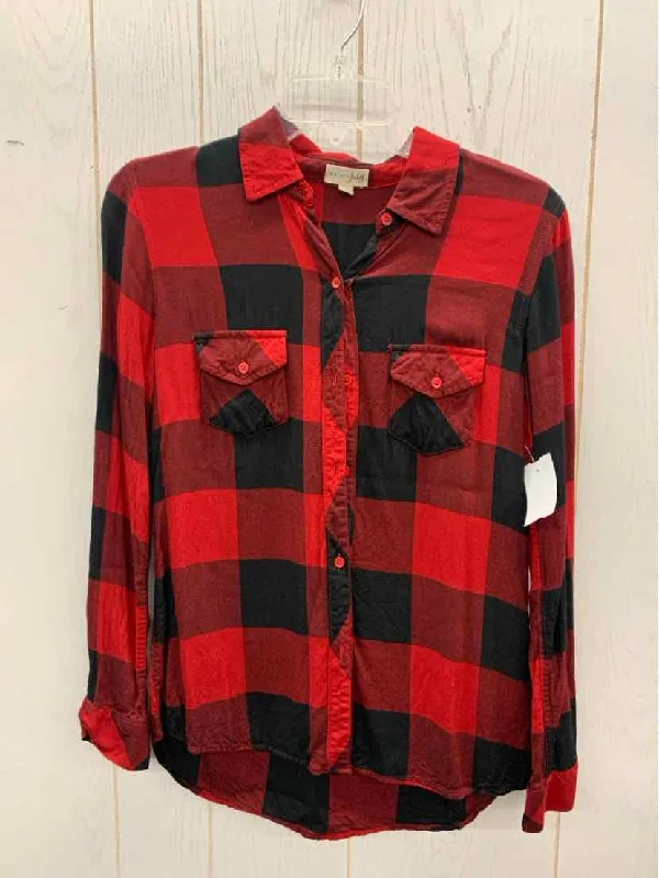Maison Jules Red Womens Size Small Shirt Solid Color Striped Floral