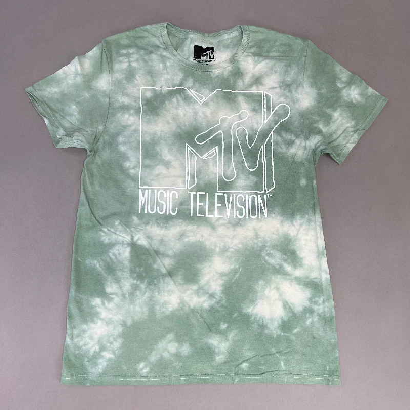 MTV Mint and White Tie-Dye Short Sleeve T-Shirt Women's Sz M 86947(New) Asymmetrical Pockets Print