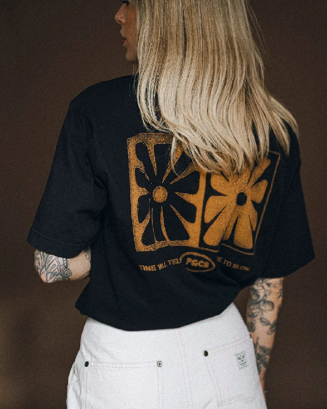 Time Will Tell T-Shirt - Washed Black Satin Fabric Silk Fabric Chiffon Fabric