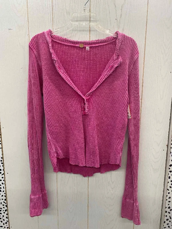 Free People Pink Womens Size M Shirt Collared Crew Neck Turtle Neck