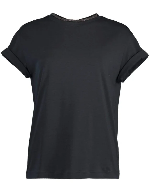 Midnight Flat Cotton Short Sleeve T-Shirt Mesh Blend Leather Blend Suede Blend