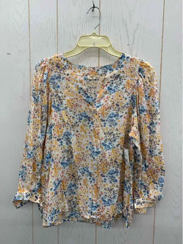 ANA Peach Womens Size Small Shirt Striped Floral Plaid