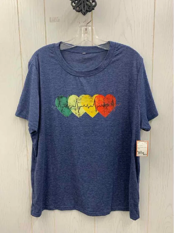 Blue Womens Size 1X Shirt V-Neck T-Shirt Long Sleeve Cotton