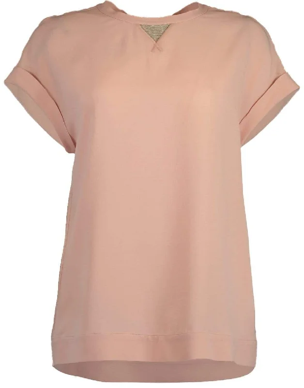 Cap Sleeve Monili Detail T-Shirt Satin Fabric Silk Fabric Chiffon Fabric