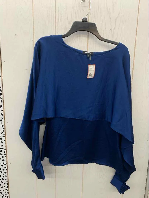 DKNY Blue Womens Size Small Shirt Print Jacquard Patchwork