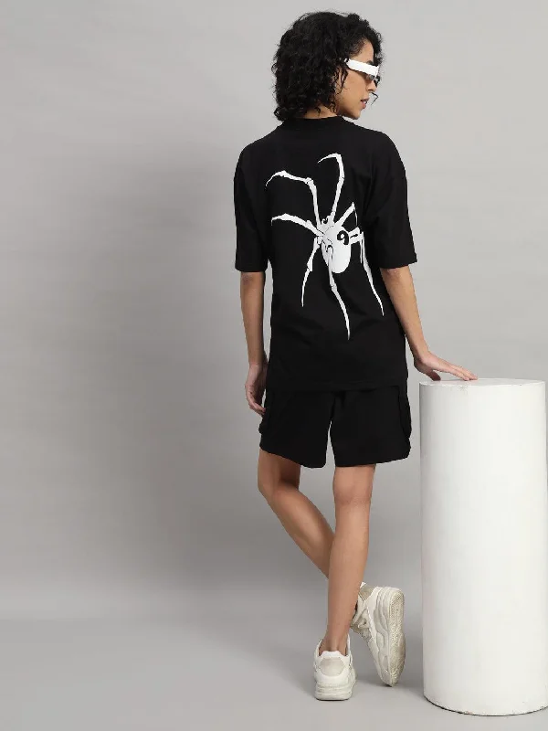 Spider T-shirt and Short Set Fleece Fabric Down Fabric Feather Fabric