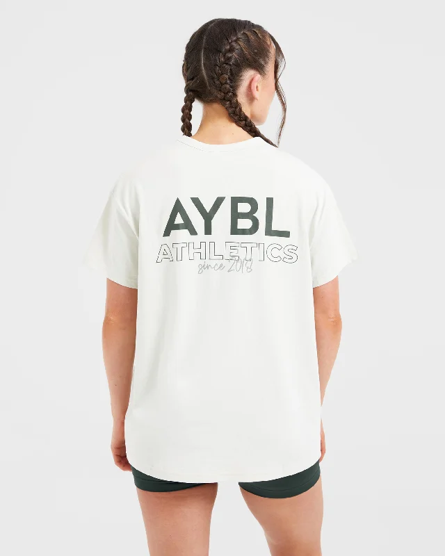 AYBL Athletics Oversized T Shirt - Off White/Green Striped Floral Plaid