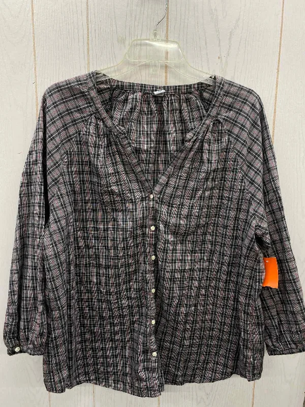 Old Navy Gray Womens Size L Shirt Houndstooth Herringbone Solid