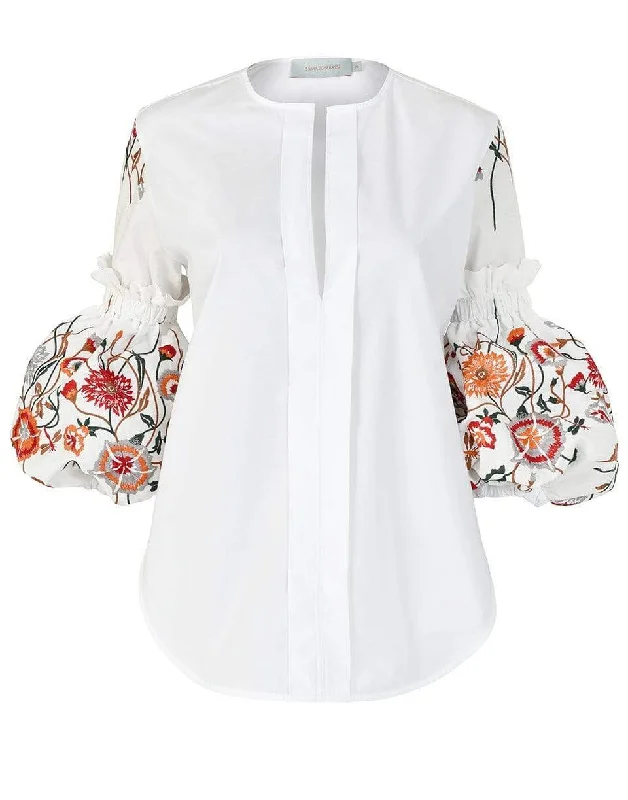 Cotton Floral Embroidered Lucaya Shirt Houndstooth Herringbone Solid