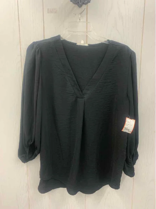Maurices Black Womens Size M Shirt Ribbed Striped Patterned