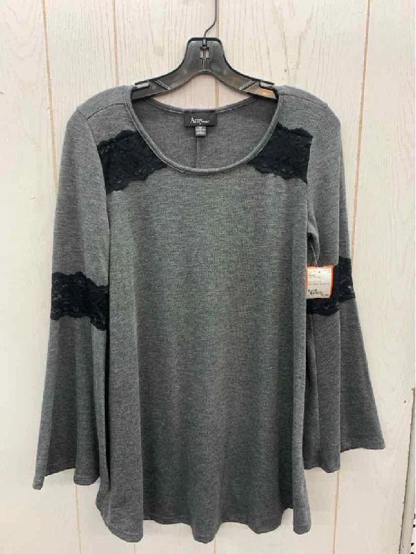 Amywear Gray Womens Size M Shirt Jersey Fabric Tulle Fabric Batik Fabric