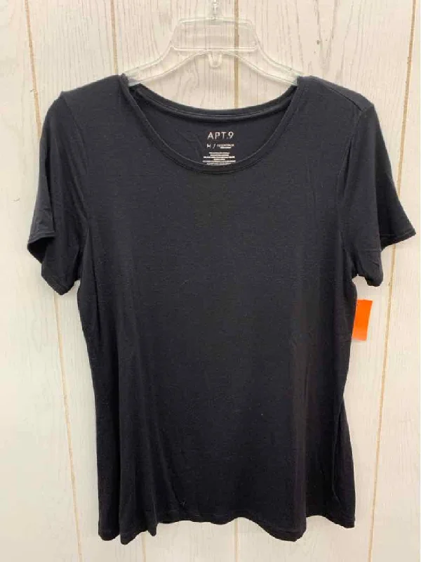 Apt 9 Black Womens Size M Shirt Notch Collar Peter Pan Collar Cowl Neck