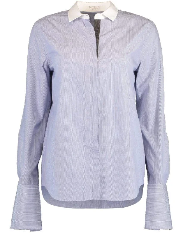 Contrasting Collar Stripe Shirt Hooded Caped Shawl Collar