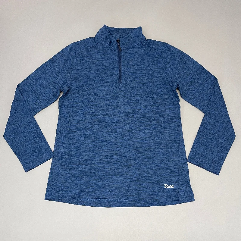 ZUSA Pull Over Shirt Long Sleeve Brisk Quarter Zip Women's Sz M Navy Heather (New) Collared T-Shirt Boat Neck A-Line