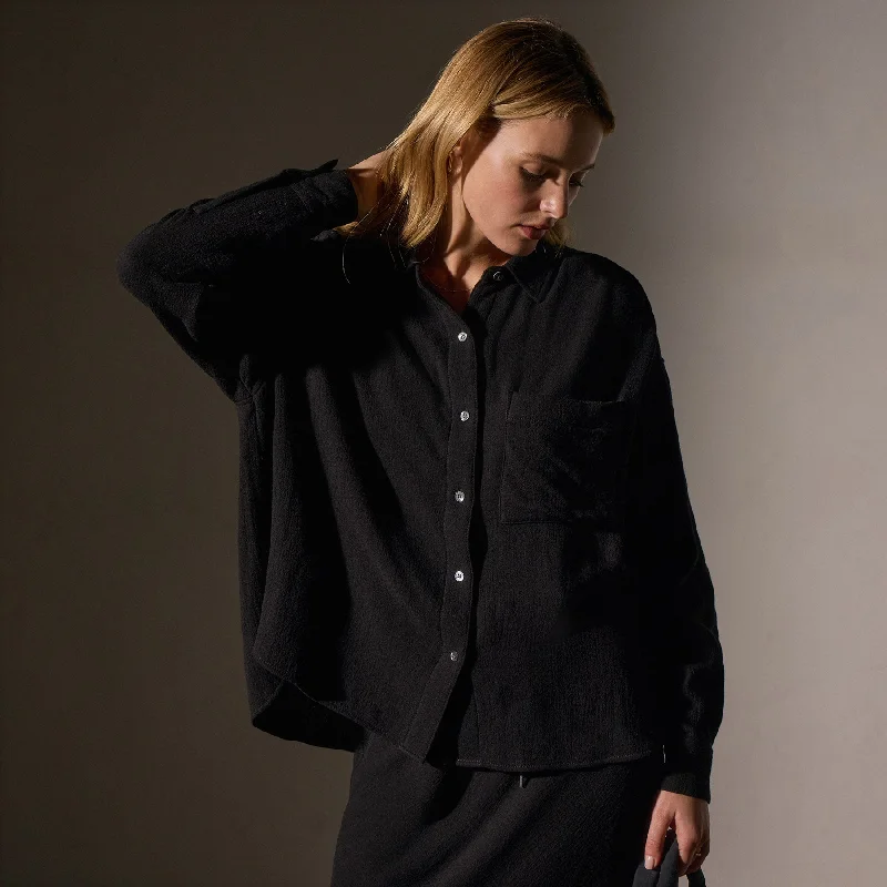 Relaxed Wool Blend Shirt - Black Spandex Blend Rayon Blend Denim Blend