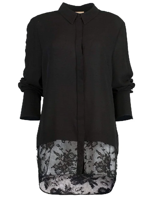 Lace Hem Shirt Fleece Nylon Spandex