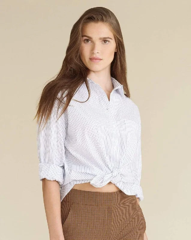 Keiko Striped Button-Down Shirt Hooded Caped Shawl Collar