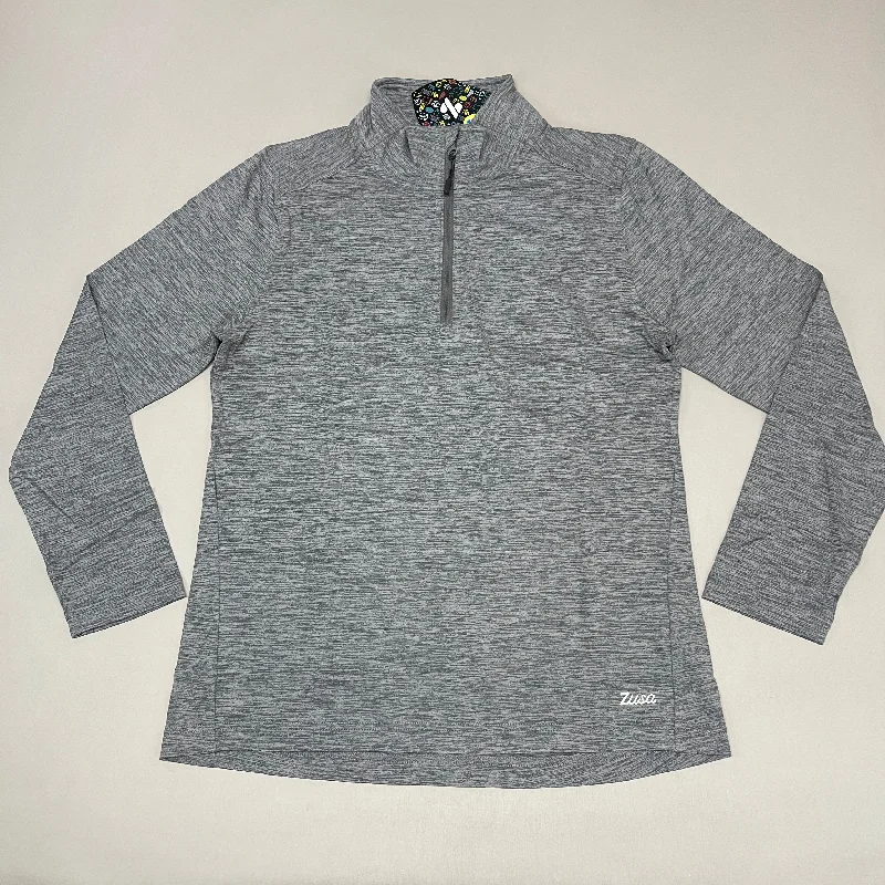 ZUSA Pull Over Shirt Long Sleeve Brisk Quarter Zip Women's Sz M Charcoal Heather (New) Notch Collar Peter Pan Collar Cowl Neck
